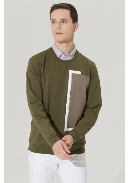 ALTINYILDIZ CLASSICS Erkek Haki Standart Fit Normal Kesim Bisiklet Yaka Sweatshirt