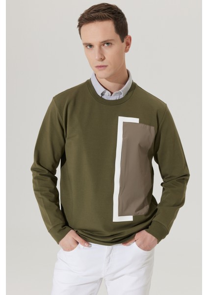 ALTINYILDIZ CLASSICS Erkek Haki Standart Fit Normal Kesim Bisiklet Yaka Sweatshirt