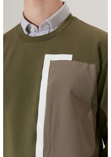 ALTINYILDIZ CLASSICS Erkek Haki Standart Fit Normal Kesim Bisiklet Yaka Sweatshirt