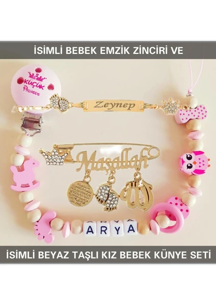 Sahi Aksesuar İsimli Bebek Emzik Zinciri ve İsimli Bebek Künye Seti