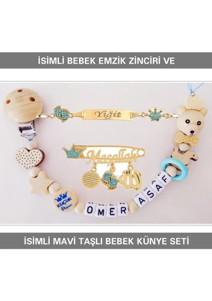 Sahi Aksesuar İsimli Bebek Emzik Zinciri ve İsimli Bebek Künye Seti