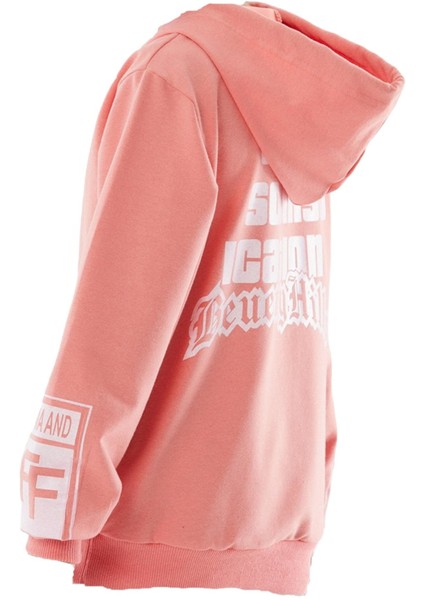 Kız Çocuk/erkek Çocuk Urban Yazı Desenli Kol Sırt Yazı Desenli Sweatshirt Mercan modelleri