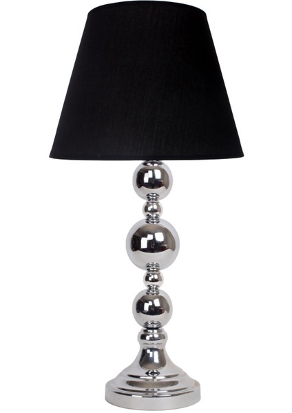 Modern Metal Top Gümüş Ayaklı Kumaş Siyah Abajur ABD0203