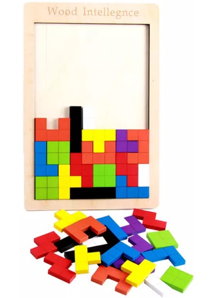 Montessori Ahşap Tetris & Blok Puzzle Zeka Oyuncağı Seti