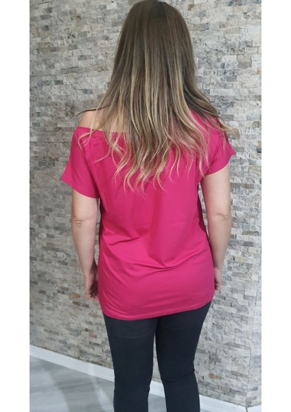 Tek Omuz Dekolteli Kayık Yaka Viskon Merserize Kumaş Siyah T-Shirt fiyatları