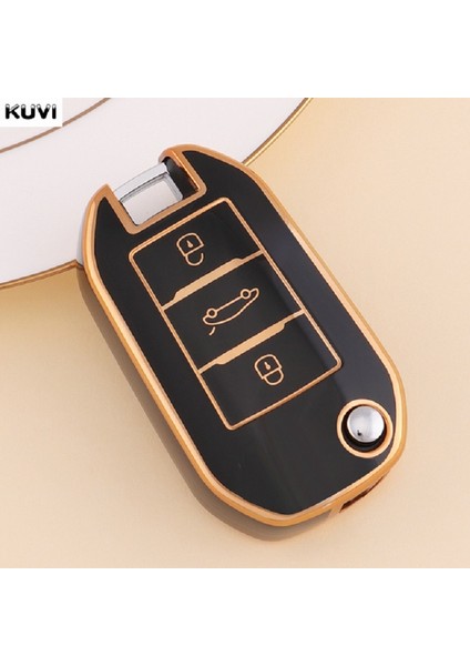 Citroen Peugeot Anahtar Kılıfı Siyah Gold Detaylı Tpu Anahtar Kılıfı Citroen Peugeot Keychain
