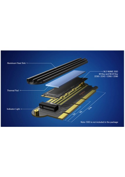 M.2 Nvme SSD Ngff To Pcie 4.0 (64GBPS) X16 M Key Kart Çevirici Soğutuculu Genişletme Kartı fiyatları