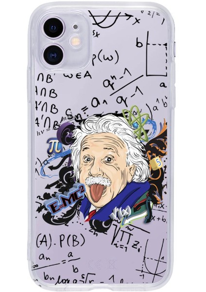 iPhone 11 Einstein In Formula Desenli Premium Şeffaf Silikon Kılıf