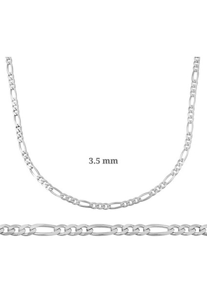 3.5 mm Gümüş Figaro Zincir - 100 Mikron