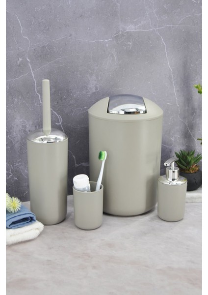 Banyo Aksesuar Seti, Çöp Kovası Seti Bej