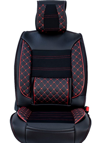 Lüx Deri Oto Koltuk Kılıfı Ön Arka Takım (Mars) Siyah Kırmızı modelleri