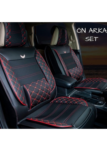 Suzuki Swift Lüx Deri Oto Koltuk Kılıfı Ön Arka Takım (Mars) Siyah Kırmızı
