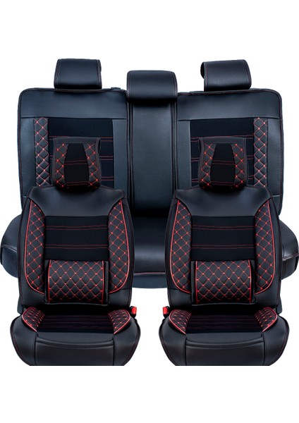 Nissan Skystar Lüx Deri Oto Koltuk Kılıfı Ön Arka Takım (Mars) Siyah Kırmızı