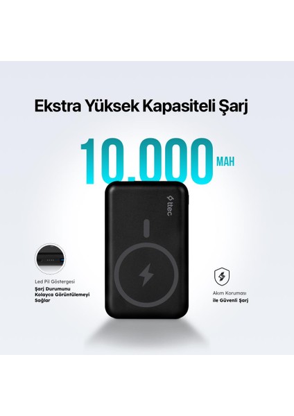 Recharger Pro M 10.000 Mah Magsafe Uyumlu Kablosuz Taşınabilir Şarj Aleti / Powerbank