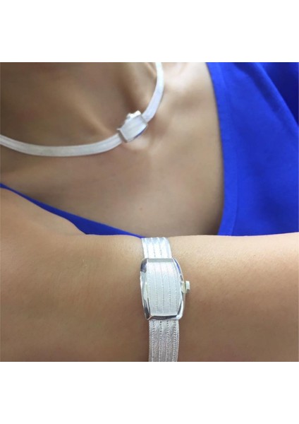 Kadın Gümüş Trabzon Hasır 5 Sıra Bileklik 3 Sıra Gerdanlık