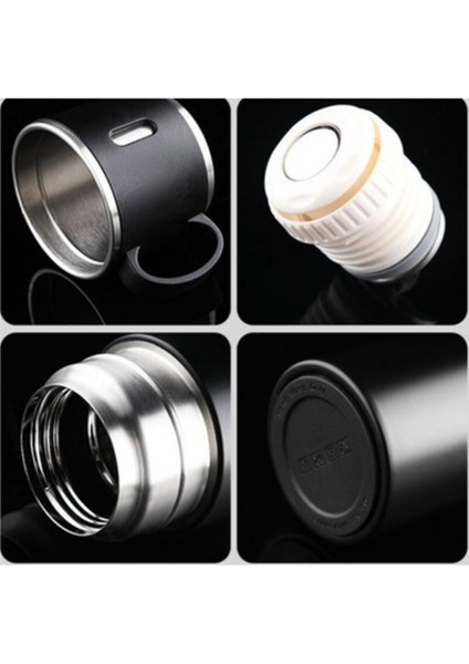 Paslanmaz Çelik Termos Siyah Renk 3 Bardaklı Termos Seti Vakumlu Termos Set modelleri