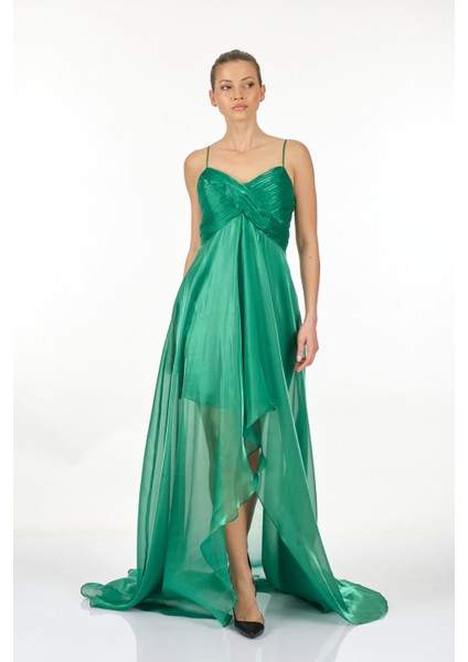 Straplez Midi Şifon Elbise - Asimetrik, Oversize, Özel Gün modelleri