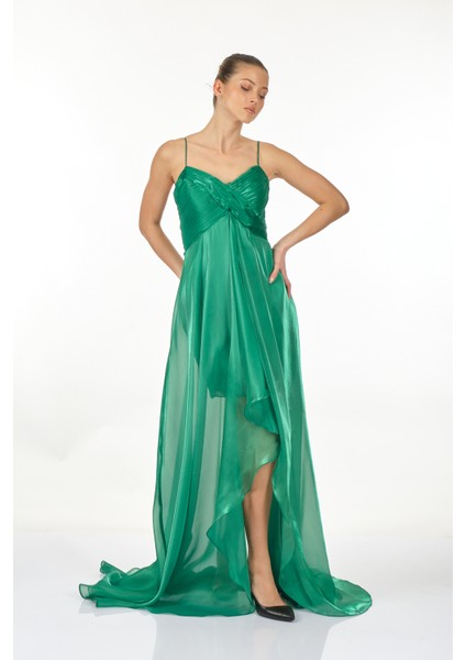 Straplez Midi Şifon Elbise - Asimetrik, Oversize, Özel Gün fırsatları