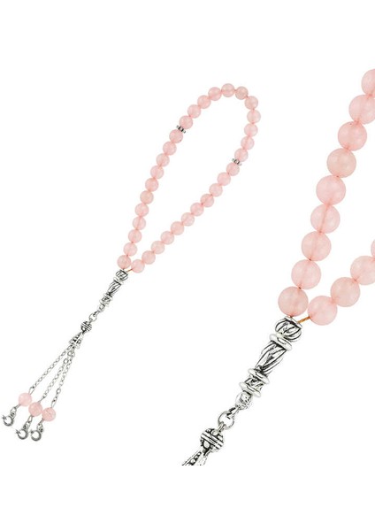 Doğaltaş Metal Püsküllü Pembe Kuvars Tesbih