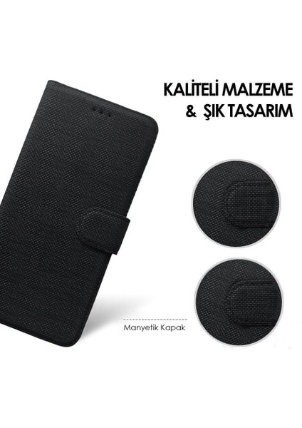Samsung Galaxy A04S Kılıf Cüzdan Kapaklı Kartlıklı Kumaş + Ekran Koruyucu