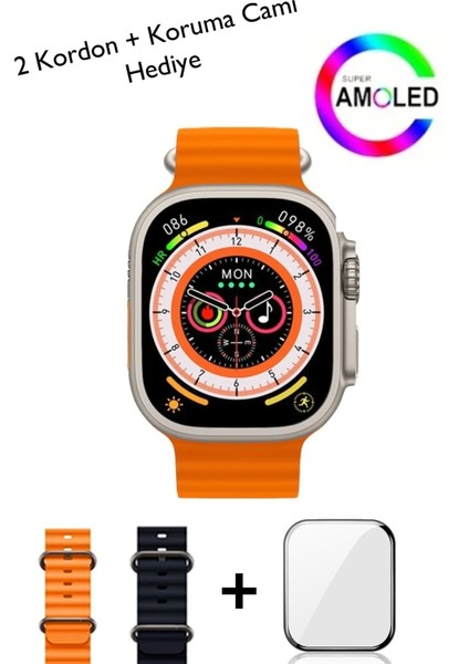 Hk8 Pro Max Bluetooth Akıllı Saat Gerçeğe En Yakın Md, Pusula Aktif, Çift Kordon, Koruma Camı Hediye fiyatları