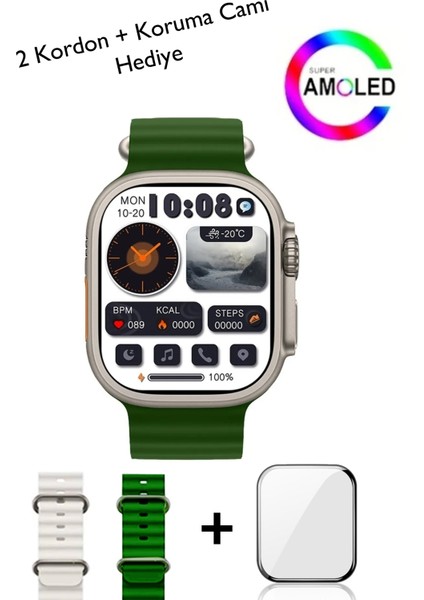 Hk8 Pro Max Bluetooth Akıllı Saat Gerçeğe En Yakın Md, Pusula Aktif, Çift Kordon, Koruma Camı Hediye modelleri