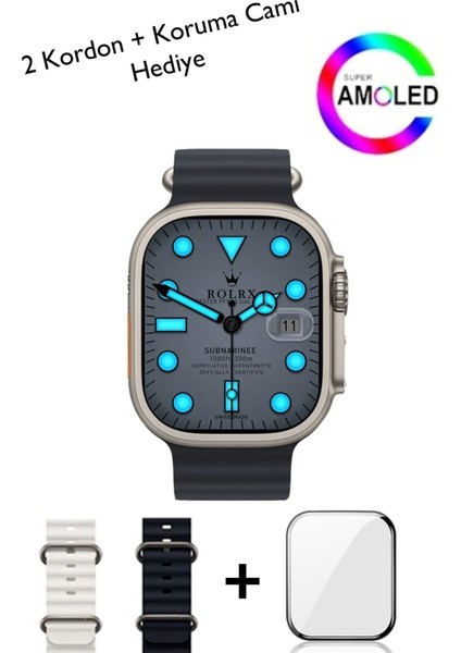 Hk8 Pro Max Bluetooth Akıllı Saat Gerçeğe En Yakın Md, Pusula Aktif, Çift Kordon, Koruma Camı Hediye fırsatları