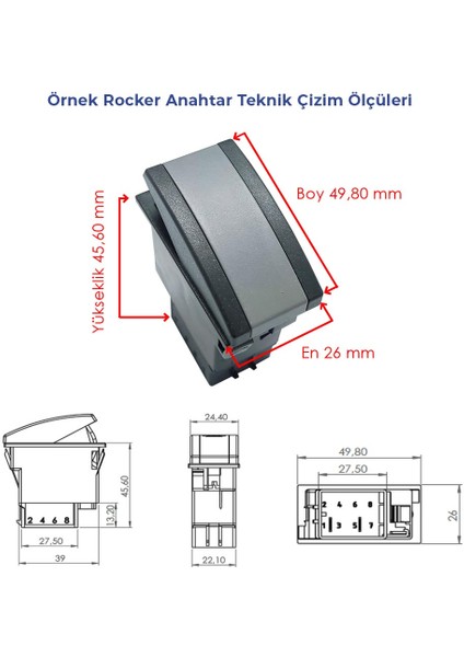Otokar Doruk Otobüs Asr Anahtar Düğme Rocker Switch 6 Pin (On-M.on) - Ampullü 24V