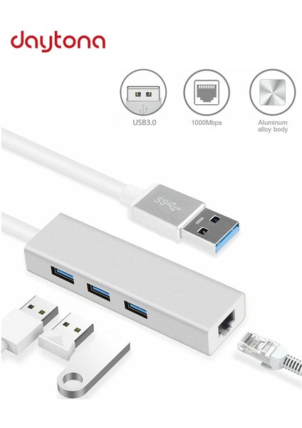 FC-06 3 Bağlantı Noktalı USB 3.0 To 3usb3.0 10/100 Mbps Ethernet Kablolu Çoklayıcı Adaptör FC-06