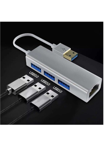 FC-06 3 Bağlantı Noktalı USB 3.0 To 3usb3.0 10/100 Mbps Ethernet Kablolu Çoklayıcı Adaptör FC-06