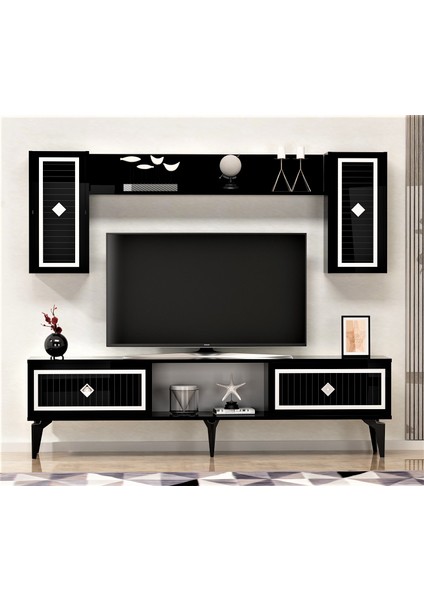 Cantek 150 cm Nil Tv Ünitesi Siyah-Gümüş