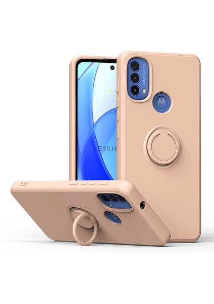 Motorola Moto E20 / E30 / E40 Için Ince Silikon Yüzük Stand Telefon Kılıfı - Pembe (Yurt Dışından)