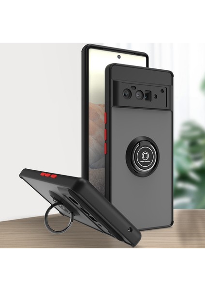 Google Pixel 6 Pro Için Yüzük Stand Mat Sert Silikon Telefon Kılıfı - Siyah/kırmızı (Yurt Dışından)