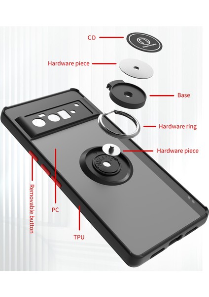 Google Pixel 6 Pro Için Yüzük Stand Mat Sert Silikon Telefon Kılıfı - Siyah/kırmızı (Yurt Dışından) modelleri