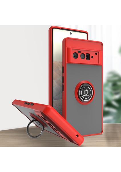 Google Pixel 6 Pro Için Yüzük Stand Mat Sert Silikon Telefon Kılıfı - Kırmızı (Yurt Dışından)