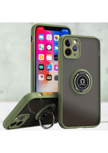 iPhone 11 Pro Max Için Yüzük Stand Mat Sert Silikon Telefon Kılıfı - Yeşil (Yurt Dışından)