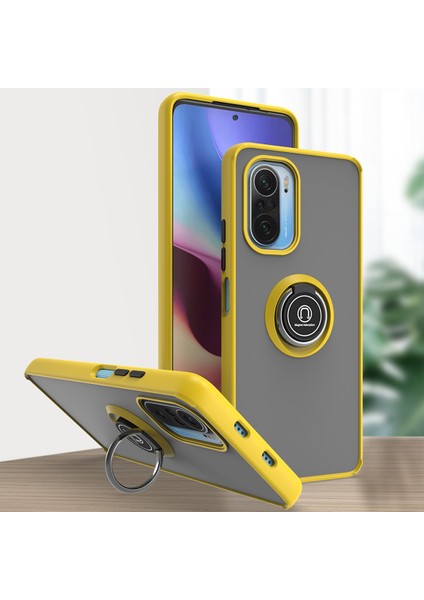Xiaomi Redmi K40 / K40 Pro Için Yüzük Stand Mat Sert Silikon Telefon Kılıfı - Sarı (Yurt Dışından)