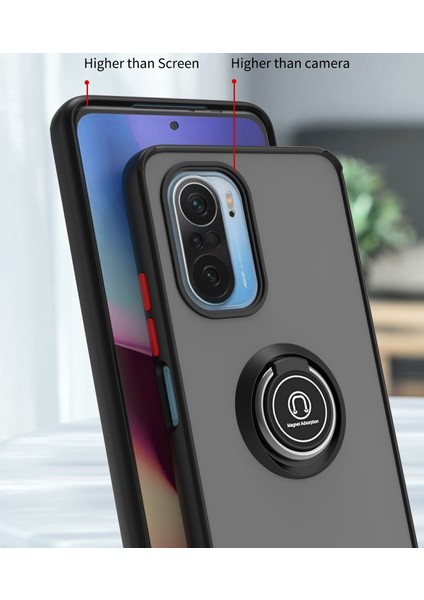 Xiaomi Redmi K40 / K40 Pro Için Yüzük Stand Mat Sert Silikon Telefon Kılıfı - Sarı (Yurt Dışından)
