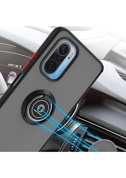 Xiaomi Redmi K40 / K40 Pro Için Yüzük Stand Mat Sert Silikon Telefon Kılıfı - Sarı (Yurt Dışından)