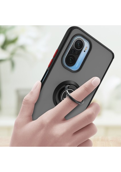 Xiaomi Redmi K40 / K40 Pro Için Yüzük Stand Mat Sert Silikon Telefon Kılıfı - Sarı (Yurt Dışından)