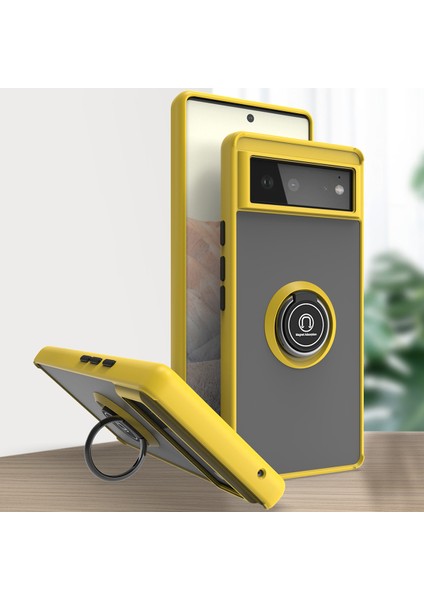 Google Pixel 6 Için Yüzük Stand Mat Sert Silikon Telefon Kılıfı - Sarı (Yurt Dışından)