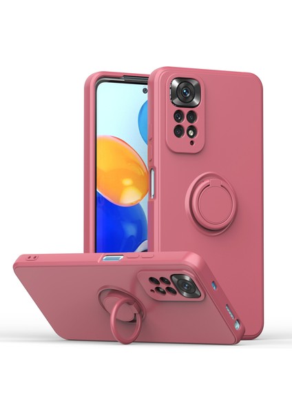 Xiaomi Redmi Note 11 Pro 5g/4g Için Ince Silikon Yüzük Stand Telefon Kılıfı - Koyu Kırmızı (Yurt Dışından)