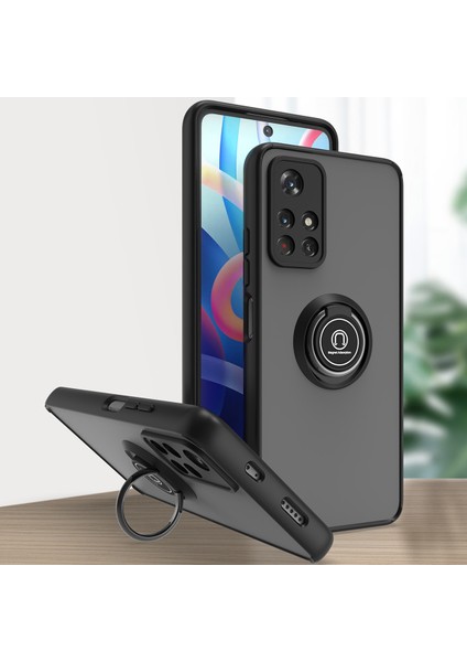 Xiaomi Poco M4 Pro 5g Için Yüzük Stand Mat Sert Silikon Telefon Kılıfı - Siyah (Yurt Dışından)