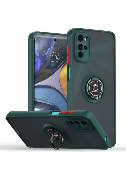 Motorola Moto G22 Için Yüzük Stand Mat Sert Silikon Telefon Kılıfı - Koyu Yeşil (Yurt Dışından)