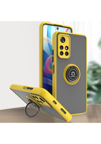 Xiaomi Poco M4 Pro 5g Için Yüzük Stand Mat Sert Silikon Telefon Kılıfı - Sarı (Yurt Dışından)