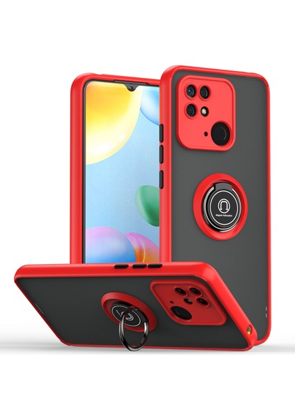 Xiaomi Redmi 10C Için Yüzük Stand Mat Sert Silikon Telefon Kılıfı - Kırmızı (Yurt Dışından)