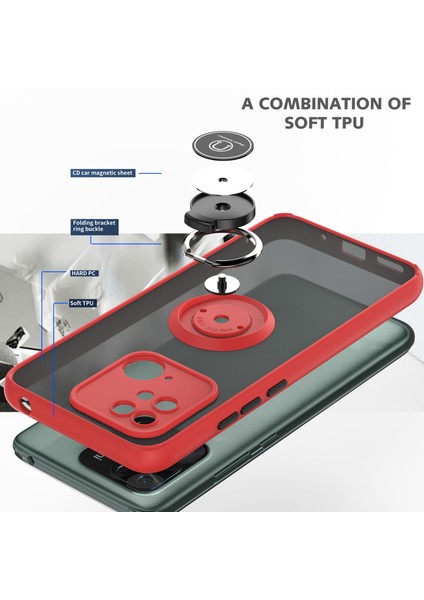 Xiaomi Redmi 10C Için Yüzük Stand Mat Sert Silikon Telefon Kılıfı - Kırmızı (Yurt Dışından)