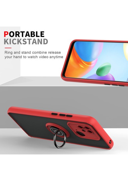 Xiaomi Redmi 10C Için Yüzük Stand Mat Sert Silikon Telefon Kılıfı - Kırmızı (Yurt Dışından)