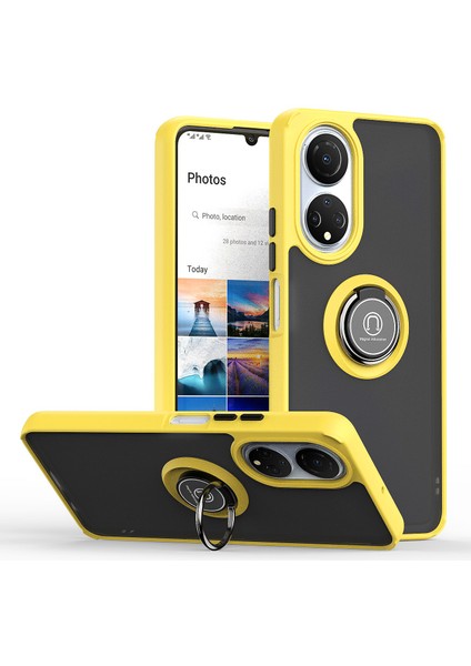 Honor X7 Için Yüzük Stand Mat Sert Silikon Telefon Kılıfı - Sarı (Yurt Dışından)