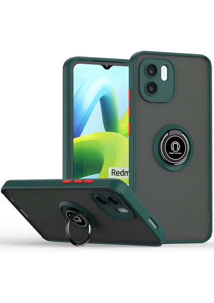 Xiaomi Redmi A1 Için Yüzük Stand Mat Sert Silikon Telefon Kılıfı - Koyu Yeşil (Yurt Dışından)